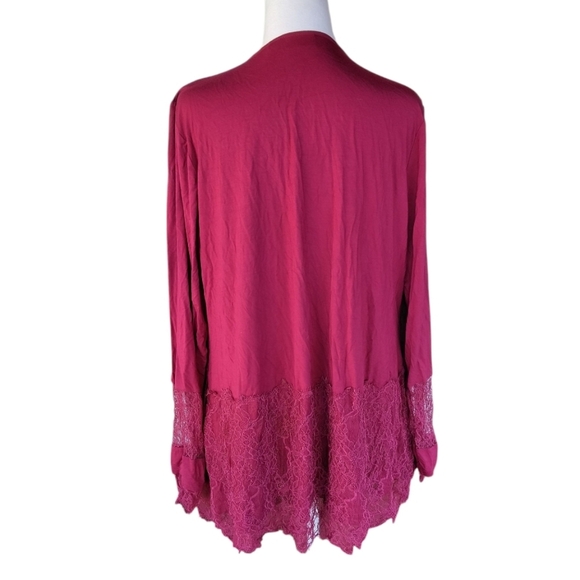 Logo by Lori Goldstein Burgundy Red Tie Front Cardigan With Lace Details Large - Picture 4 of 8